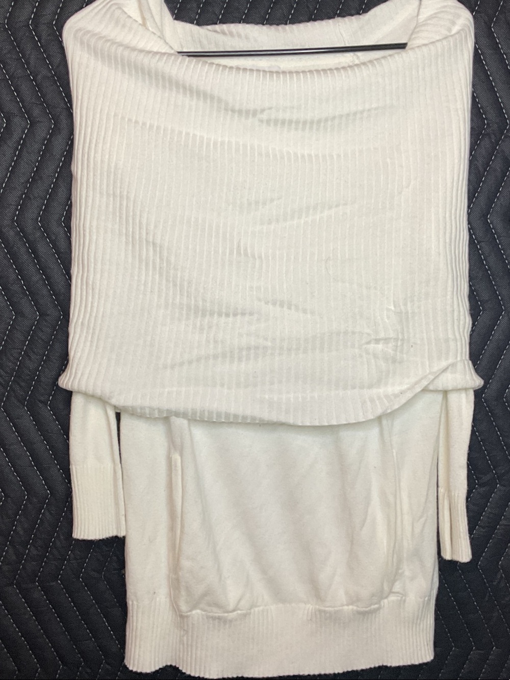 New York & Company Cream Ribbed Off-Shoulder Sweater